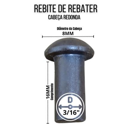 Imagem de Rebite Rebater 3/16 x 5/8 Ferro Maciço Cabeça Redonda - 1kg