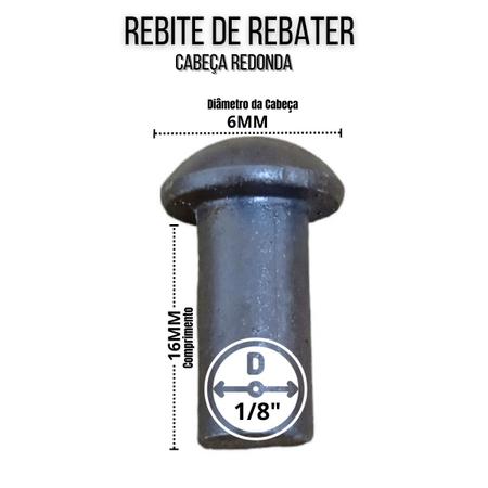 Imagem de Rebite Rebater Cabeça Redonda 1/8 x 5/8" Maciço Ferro - 3Kg