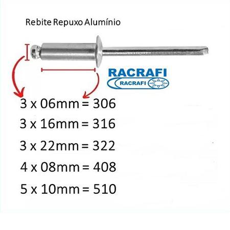 Imagem de Rebite Repuxo Aluminio 510 5x10mm C/25 Pcs Cod.55 RACRAFI
