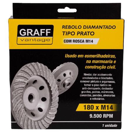 Imagem de Rebolo Diamantado Tipo Prato C/ Rosca 180x14mm (573,0006) - Graff Vantage