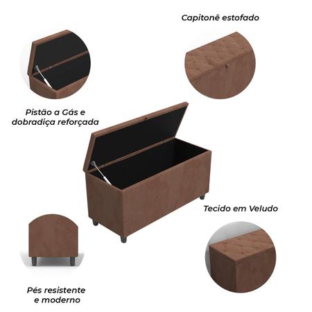 Imagem de Recamier Baú Calçadeira Estofado Solteiro Roma 80cm + Cores