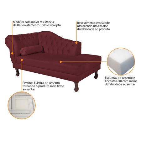 Imagem de Recamier Diana 185cm Lado Direito Suede Bordô - ADJ Decor