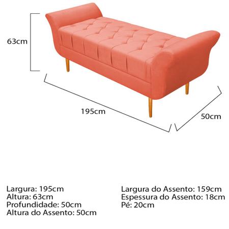 Imagem de Recamier Estofado Ari 195 cm King Size Suede Coral - ADJ Decor