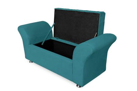 Imagem de Recamier Sapateira Baú Veneza Cama Casal 140 cm Suede Azul Turquesa DL Decor