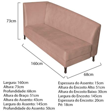 Imagem de Recamier Valéria 160cm Lado Direito Suede Rosê - Amarena Móveis