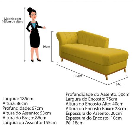 Imagem de Recamier Vanessa 185cm Lado Esquerdo Suede Amarelo - Amarena Móveis