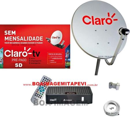 Imagem de Recepitor Pré-Pago Claro Digital SD  visiontec com  Antena 60 cm - kit completo