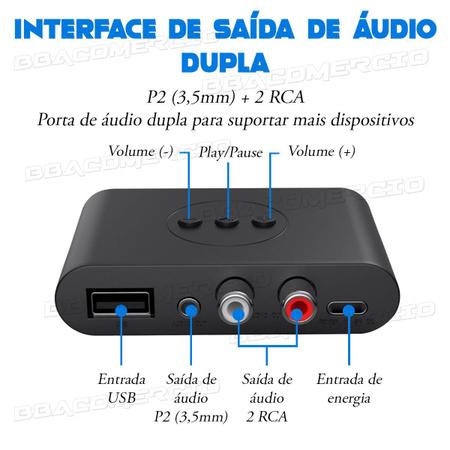Imagem de Receptor De Áudio Usb Tipo-c Bluetooth 5.0 Nfc C/ P2 E Rca