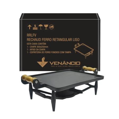 Imagem de Rechaud ferro fundido Venâncio retangular liso 30 x 25 cm RRLFV