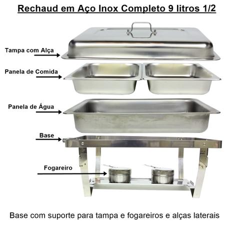 Imagem de Rechaud Inox 9 Litros 1/2 Panelas Banho Maria 2 Cuba Buffet