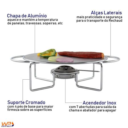 Imagem de Rechaud Redondo 27 Cm Para Sopeiras E Bifeteira com Alças e Acendedor