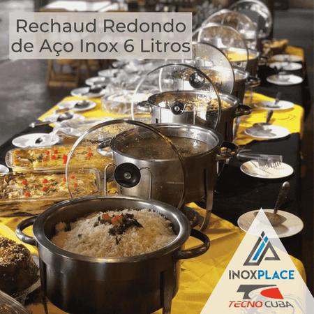 Imagem de Rechaud Redondo De Aço Inox 6 Litros Banho Maria Tecnocuba Richo Buffet festa restaurante fogareiro queimador de álcool tampa de vidro - Kit 3 unid