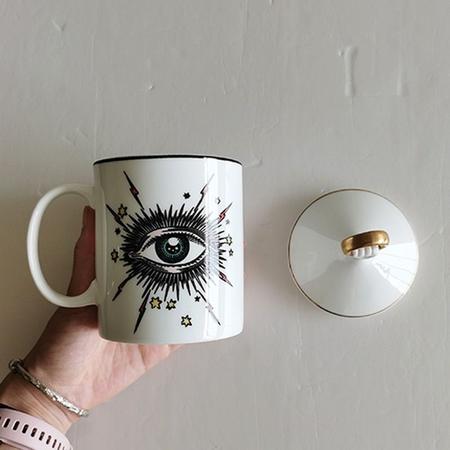 Imagem de Recipiente de açúcar de sal de olho retrô Starry Sky Eyeball Cup com tampa café açúcar cubo jar potes de jarra de cerâmica com utensílios de chá de leite de tampa Potes de Açúcar & Creme