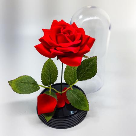 Imagem de Redoma Cúpula A Rosa Encantada A Bela E A Fera / Pequeno Príncipe Base Preta com Rosa Vermelha