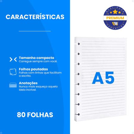 Imagem de Refil Compatível Caderno Inteligente Discos Ficha Pautada A5