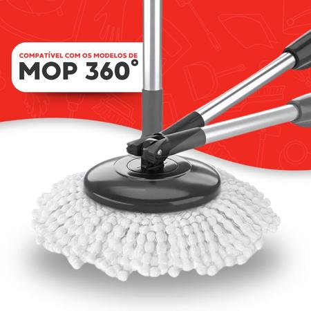 Imagem de Refil Mop Giratório Universal Esfregão de Microfibra para Mop 12L com Encaixe 15,5cm - Kit com 1, 2, 3 ou 5 Unidades