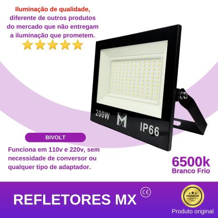 Imagem de Refletor LED SMD 200w Holofote Prova d'água Branco Frio 6500k Luz Branca Bivolt 110v 220v Blindado Alta Potência IP66