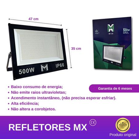 Imagem de Refletor LED SMD 500w Holofote A Prova d'água Branco Frio 6500k Luz Branca Alta Potência Bivolt IP66
