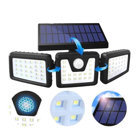 Imagem de Refletor Placa Solar 3 cabeças 74 LEDs Sensor Interna Externa
