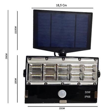 Imagem de Refletor Sensor De presença luminaria ultra led smd energia Solar Com Holofote movimento Painel 30w