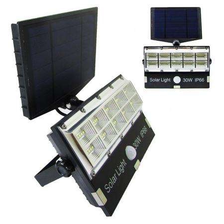 Imagem de Refletor Sensor De presença luminaria ultra led smd energia Solar Com Holofote movimento Painel 30w