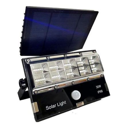 Imagem de Refletor Sensor De presença luminaria ultra led smd energia Solar Com Holofote movimento Painel 30w