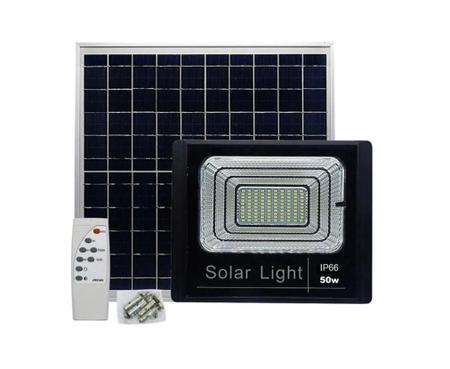 Imagem de Refletor Solar Led 50w Painel Celula Bateria Recarregável Placa Controle Remoto