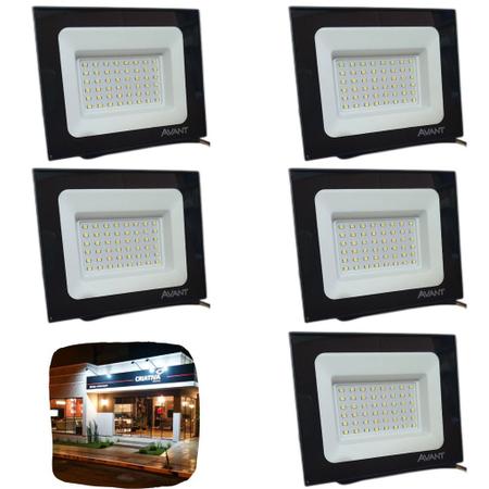 Imagem de Refletores Led 50w Avant Holofote Luz Branco Blindado Kit 5