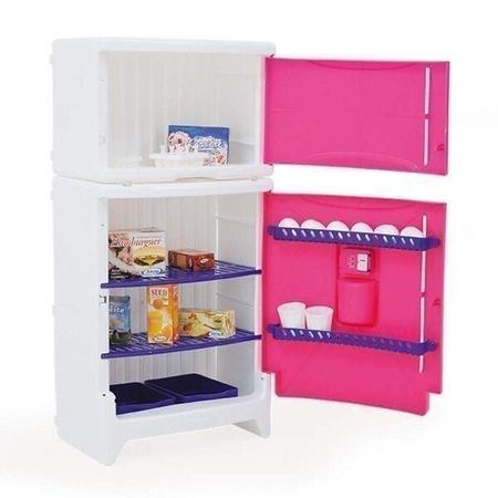 Imagem de Refrigerador Duplex Infantil com Acessórios Casinha Flor Rosa Xalingo Brinquedos