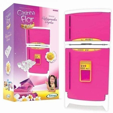 Imagem de Refrigerador Duplex Infantil com Acessórios Casinha Flor Rosa Xalingo Brinquedos