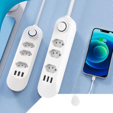 Régua Elétrica 3 Tomadas Com Usb Bilvolt Reforçada Geladeira - Atena Imagem de Régua Elétrica 3 Tomadas Com Usb Bilvolt Reforçada Geladeira
