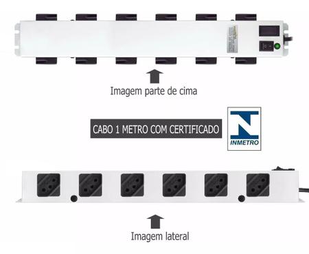 Imagem de Régua Metal 12 Tomadas Bivolt Cftv Filtro De Linha Extensão Cabo 1 Metro