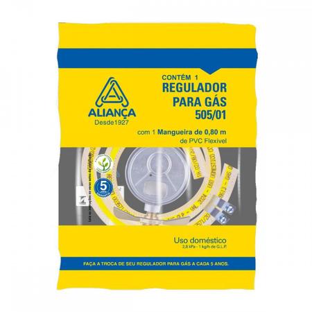 Imagem de Regulador Gas Alianca Pequeno 505/01 Com Mangueira 0,80Cm