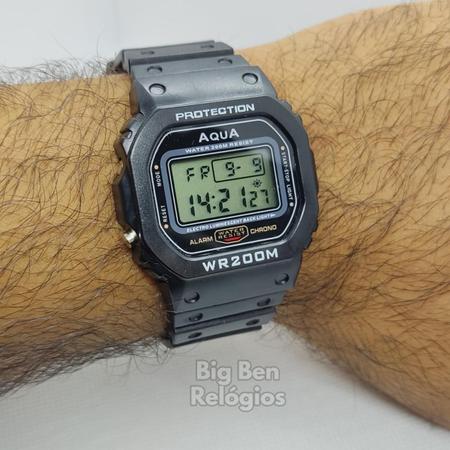 Preto Silicone Alça Desportivo Data Cronógrafo Calendários Alarme 24 Horas  30M À Prova D'Água Ponteiro Redondo Relógio Digital Para Vida Diária