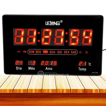 Imagem de Relógio Alarme Calendário Termômetro Luz Display Led LE2132