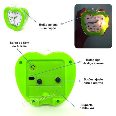 Imagem de Relógio Analógico Despertador Formato Maçã Pontual Para Cabeceira ZB2009