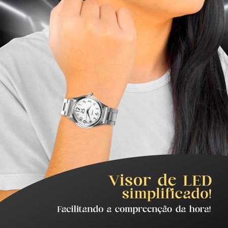 Imagem de Relógio Analógico Feminino Aço Inox Qualidade Premium + Kit Acessórios Caixa Colar Par de Brincos
