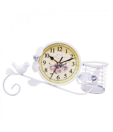 Imagem de Relógio Branco Pássaro Porta Objeto 30cm