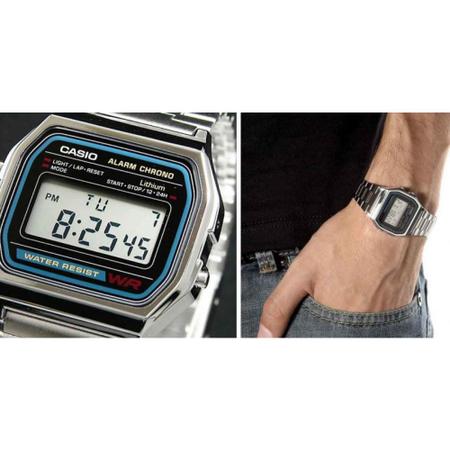 Imagem de Relogio Casio A158wa-1df Prata Unissex Retrô Vintage Alarme