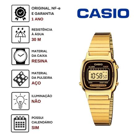 Imagem de Relógio Casio Feminino Vintage Digital Dourado Pequeno Moderno Original Retro LA670WGA-1DF