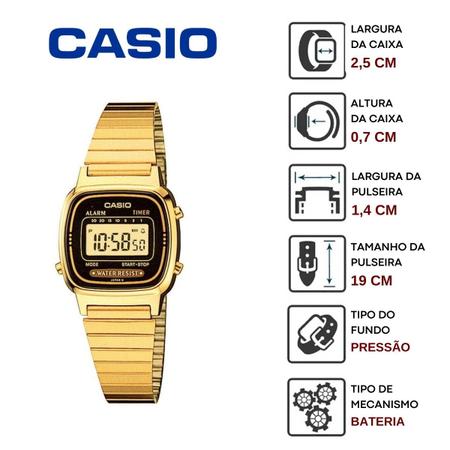 Imagem de Relógio Casio Feminino Vintage Digital Dourado Pequeno Moderno Original Retro LA670WGA-1DF