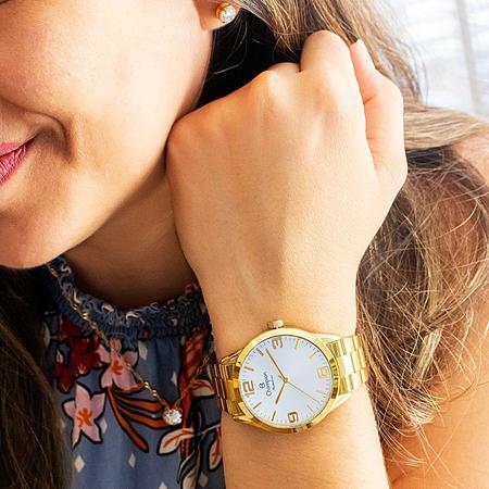 Imagem de Relógio Champion Feminino Dourado Prova DAgua Brincos e Colar Garantia De Um Ano