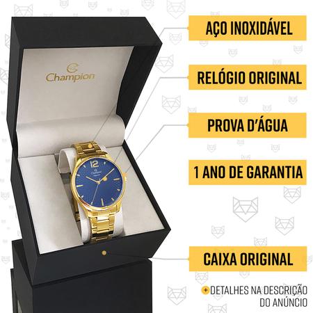 Imagem de Relógio Champion Masculino Dourado Preto Prova d'água com 1 ano de garantia e carteira