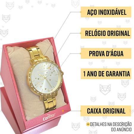 Imagem de Relógio Condor Feminino Dourado Original Com Colar E Brincos