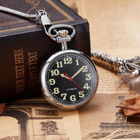 Imagem de Relógio de bolso automático Easy Read Big Number Dial Chain, relógio luminoso para homens  Relógios de bolso e fob