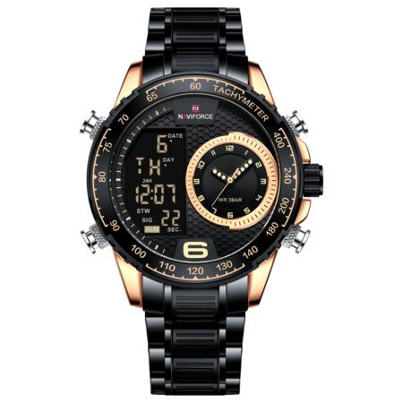 Relógio de masculino em aço inoxidavel luminoso display LCD design esportivo - NAVIFORCE Imagem de Relógio de masculino em aço inoxidavel luminoso display LCD design esportivo