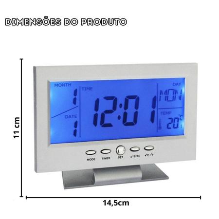 Imagem de Relógio De Mesa Digital Despertador Temperatura Led Azul