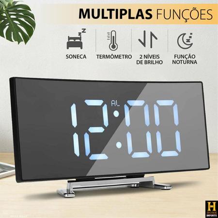 Imagem de Relógio De Mesa E Parede Curvado Espelhado Digital Led Com Data E Alarme