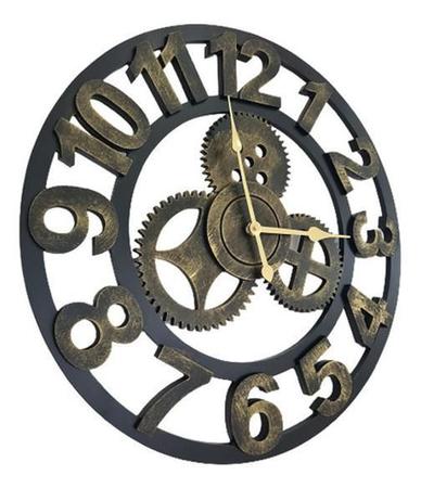 Imagem de Relógio De Parede 3D Industrial Preto Dourado Europeu 50Cm