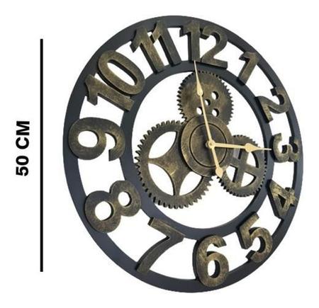 Imagem de Relógio De Parede 3D Industrial Preto Dourado Europeu 50Cm